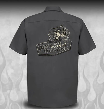 "Dirty Monkey Kustoms" vintage hot rod ol skool work shirt - Dirty Monkey Kustoms CDN GearHead Apparel - Canada
