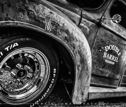 "Double Barrel" B/W Hot Rod photo print - Dirty Monkey Kustoms USA GearHead Apparel - USA