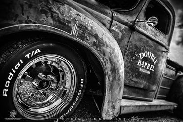 "Double Barrel" B/W Hot Rod photo print - Dirty Monkey Kustoms USA GearHead Apparel - USA