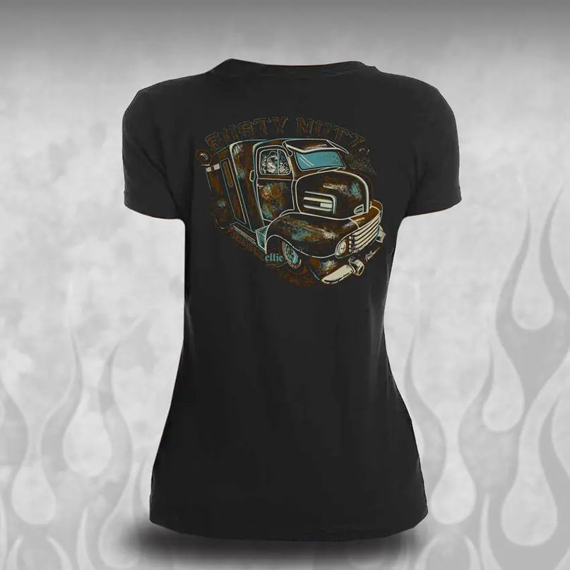 "Ellie" Rat Rod Women's tee shirt - Dirty Monkey Kustoms USA GearHead Apparel - USA