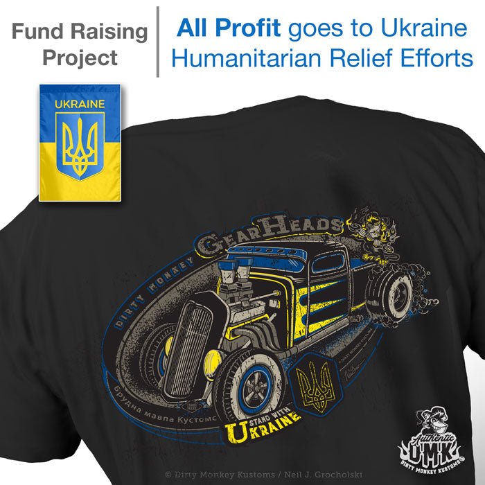 GearHeads 4 Ukraine Support Hot Rod Tee - Dirty Monkey Kustoms Canadian GearHead Shirts & Apparel - Canada