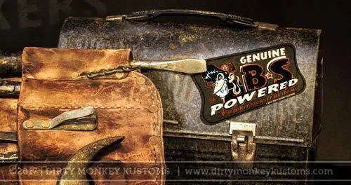 "Genuine B*S Powered" - Tool Box Sticker - Dirty Monkey Kustoms USA GearHead Apparel - USA