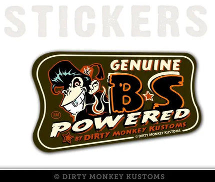 "Genuine B*S Powered" - Tool Box Sticker - Dirty Monkey Kustoms USA GearHead Apparel - USA