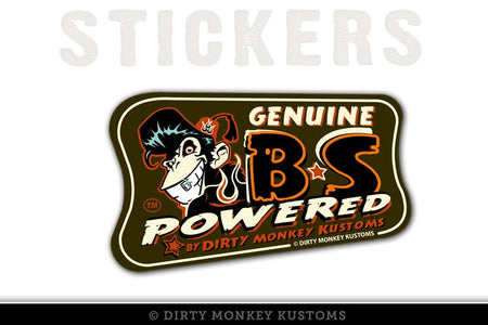 "Genuine B*S Powered" - Tool Box Sticker - Dirty Monkey Kustoms USA GearHead Apparel - USA