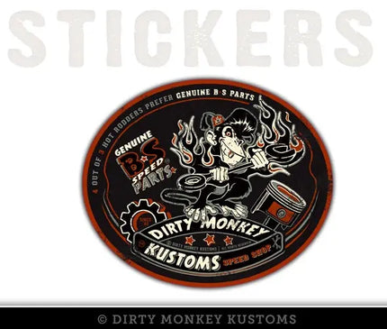 "Genuine B*S Speed Parts" - Tool Box Sticker - Dirty Monkey Kustoms USA GearHead Apparel - USA