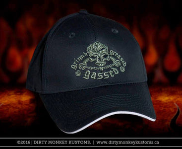 GGG Rockabilly Skull - Embroidered BLACK ball cap - Dirty Monkey Kustoms USA GearHead Apparel - USA