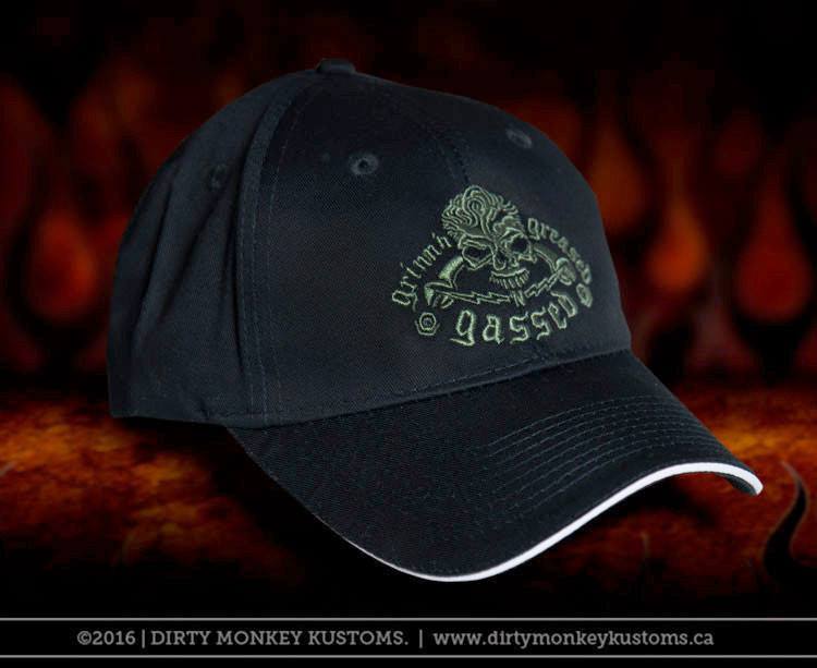 GGG Rockabilly Skull - Embroidered BLACK ball cap - Dirty Monkey Kustoms USA GearHead Apparel - USA