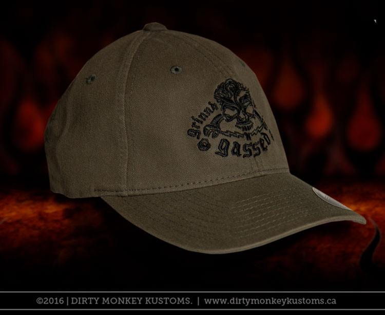 GGG Rockabilly Skull - Olive color Flex Fit hat - Dirty Monkey Kustoms USA GearHead Apparel - USA