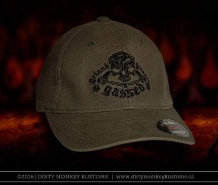 GGG Rockabilly Skull - Olive color Flex Fit hat - Dirty Monkey Kustoms USA GearHead Apparel - USA