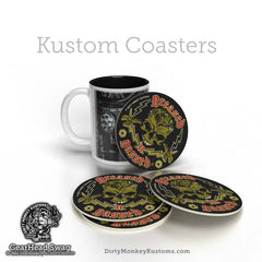 "Greased N Gassed" HotRod Rockabilly Drink Coasters - Dirty Monkey Kustoms USA GearHead Apparel - USA