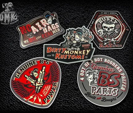 HOT ROD - Tool Box Sticker 5 PACK v1 - Dirty Monkey Kustoms USA GearHead Apparel - USA