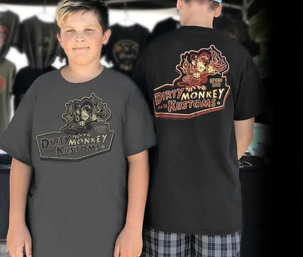 Kids "Dirty Monkey Kustoms" hotrod t shirts - Dirty Monkey Kustoms USA GearHead Apparel - USA