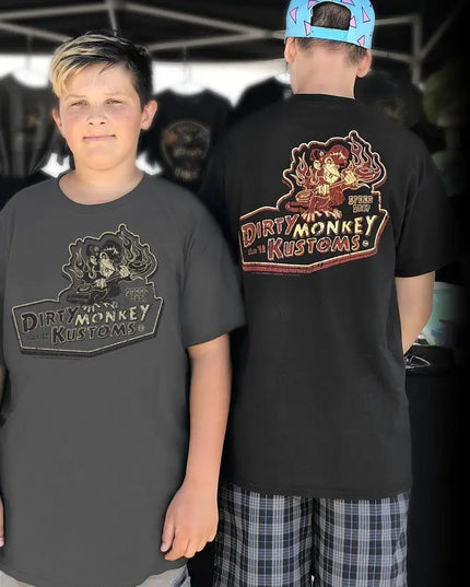 Kids "Dirty Monkey Kustoms" hotrod t shirts - Dirty Monkey Kustoms USA GearHead Apparel - USA