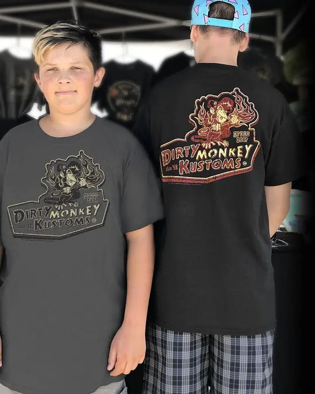 Kids "Dirty Monkey Kustoms" hotrod t shirts - Dirty Monkey Kustoms USA GearHead Apparel - USA