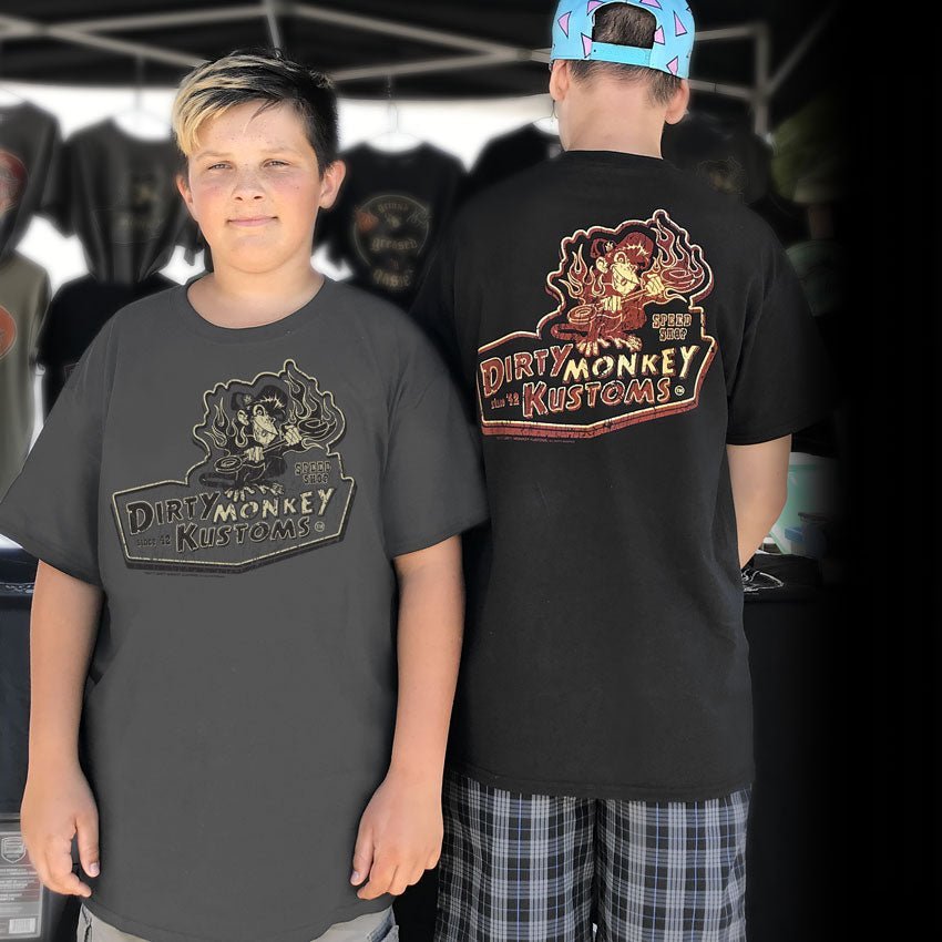 Kids "Dirty Monkey Kustoms" hotrod t shirts - Dirty Monkey Kustoms USA GearHead Apparel - USA