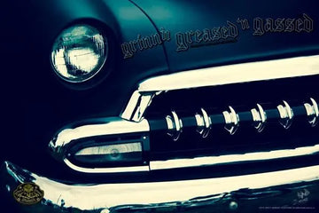 Kustom " '54 Chev Blue Boy" original Hot Rod photo garage art banner - Dirty Monkey Kustoms USA GearHead Apparel - USA