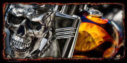 Kustom "Flamed Out" original Chopper photo garage banner - Dirty Monkey Kustoms USA GearHead Apparel - USA