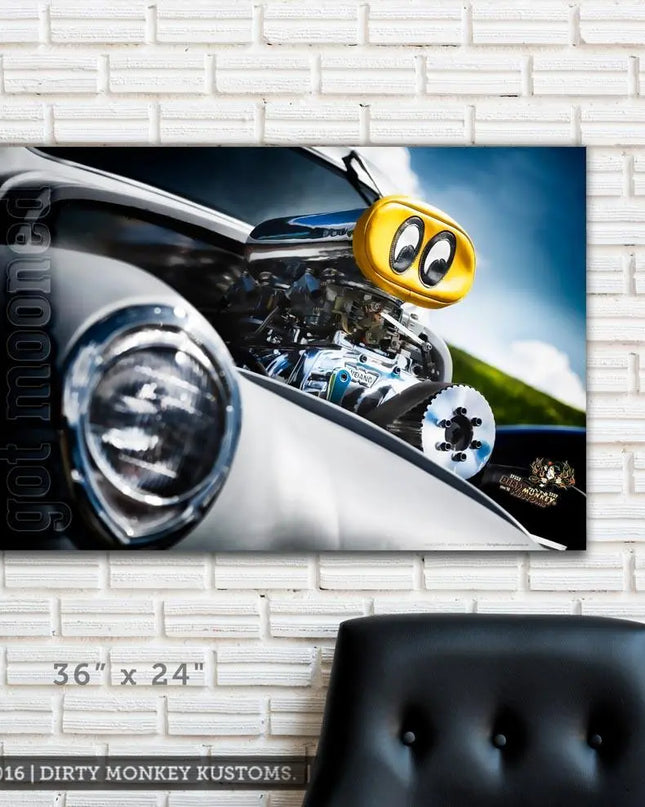 Kustom "Got Mooned" original Street Rod photo garage banner - Dirty Monkey Kustoms USA GearHead Apparel - USA