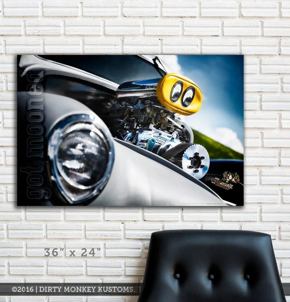 Kustom "Got Mooned" original Street Rod photo garage banner - Dirty Monkey Kustoms USA GearHead Apparel - USA