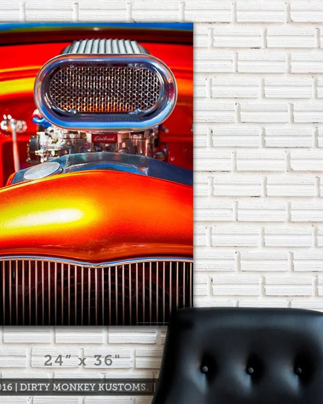 Kustom "Orange Crush" original Street Rod garage art banner - Dirty Monkey Kustoms USA GearHead Apparel - USA