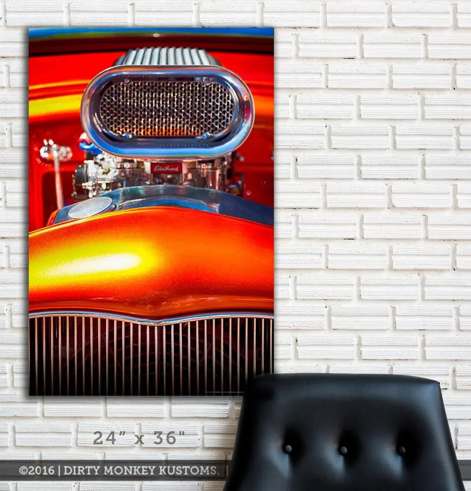 Kustom "Orange Crush" original Street Rod garage art banner - Dirty Monkey Kustoms USA GearHead Apparel - USA