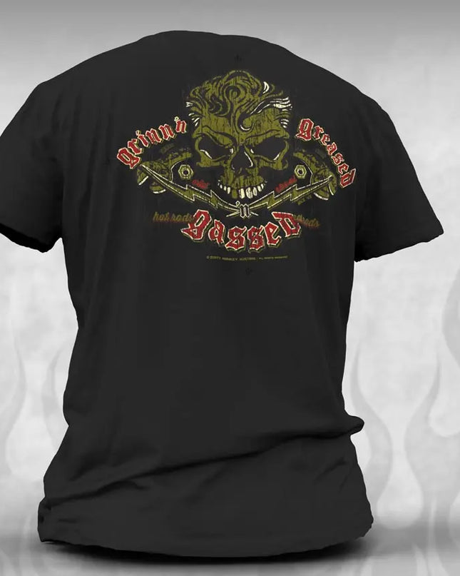 Rockabilly Skull & Wrenches t shirt - Kustom design - Dirty Monkey Kustoms USA GearHead Apparel - USA