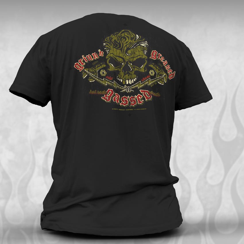 Rockabilly Skull & Wrenches t shirt - Kustom design - Dirty Monkey Kustoms USA GearHead Apparel - USA