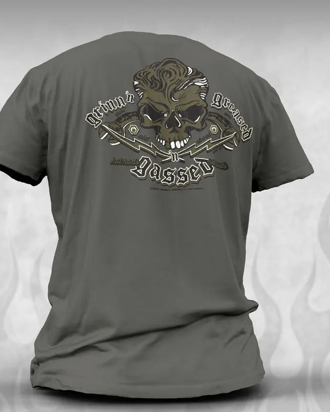 Rockabilly Skull & Wrenches t shirt - Kustom design - Dirty Monkey Kustoms USA GearHead Apparel - USA