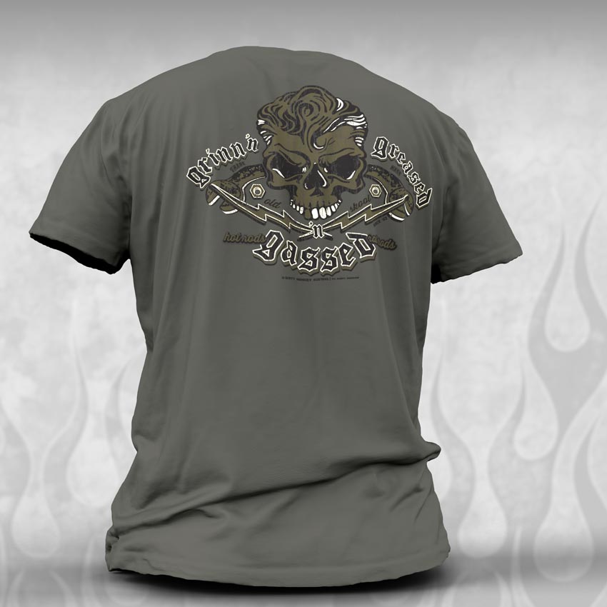Rockabilly Skull & Wrenches t shirt - Kustom design - Dirty Monkey Kustoms USA GearHead Apparel - USA