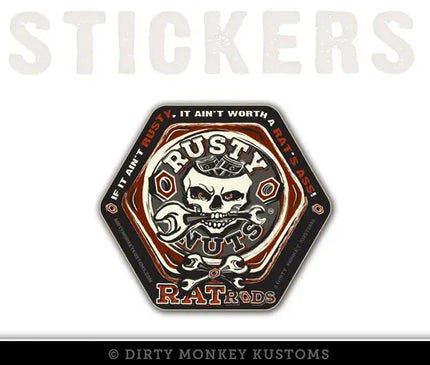 "Rusty Nuts" Rat Rod Sticker - Dirty Monkey Kustoms USA GearHead Apparel - USA