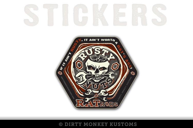 "Rusty Nuts" Rat Rod Sticker - Dirty Monkey Kustoms USA GearHead Apparel - USA