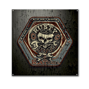 "RUSTY NUTS RAT RODS" garage sign print - Dirty Monkey Kustoms USA GearHead Apparel - USA