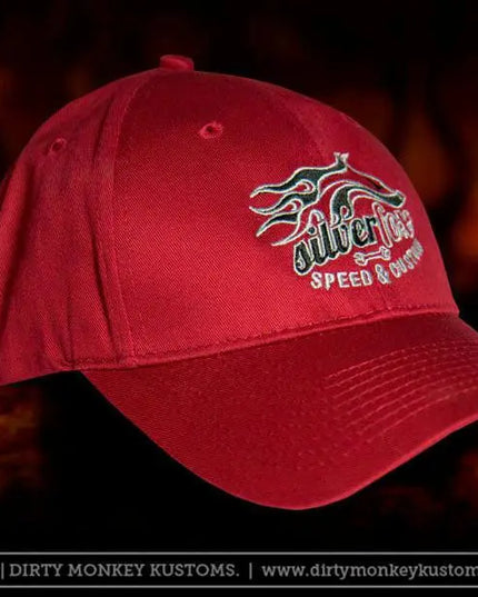 Silver Fox Speed & Custom embroidered hat - red - Dirty Monkey Kustoms USA GearHead Apparel - USA