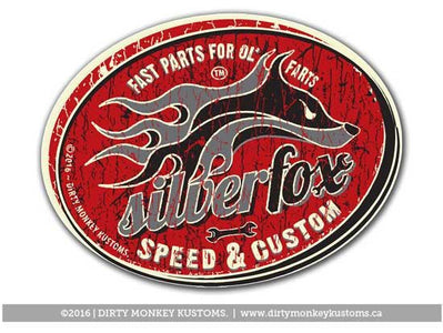 "Silver Fox Speed & Custom" - Sticker - Dirty Monkey Kustoms USA GearHead Apparel - USA