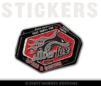 "Silver Fox Speed & Custom" - Sticker v2 - Dirty Monkey Kustoms USA GearHead Apparel - USA