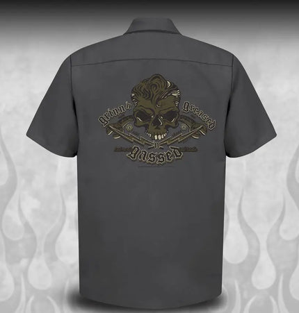 "Skull & Wrenches" WORK SHIRT - Kustom Rockabilly design - Dirty Monkey Kustoms USA GearHead Apparel - USA