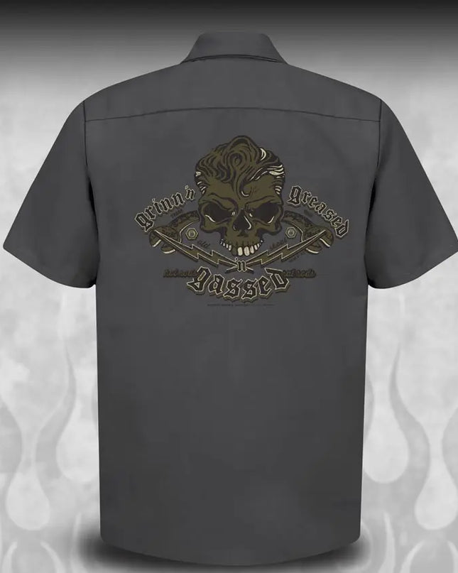 "Skull & Wrenches" WORK SHIRT - Kustom Rockabilly design - Dirty Monkey Kustoms USA GearHead Apparel - USA