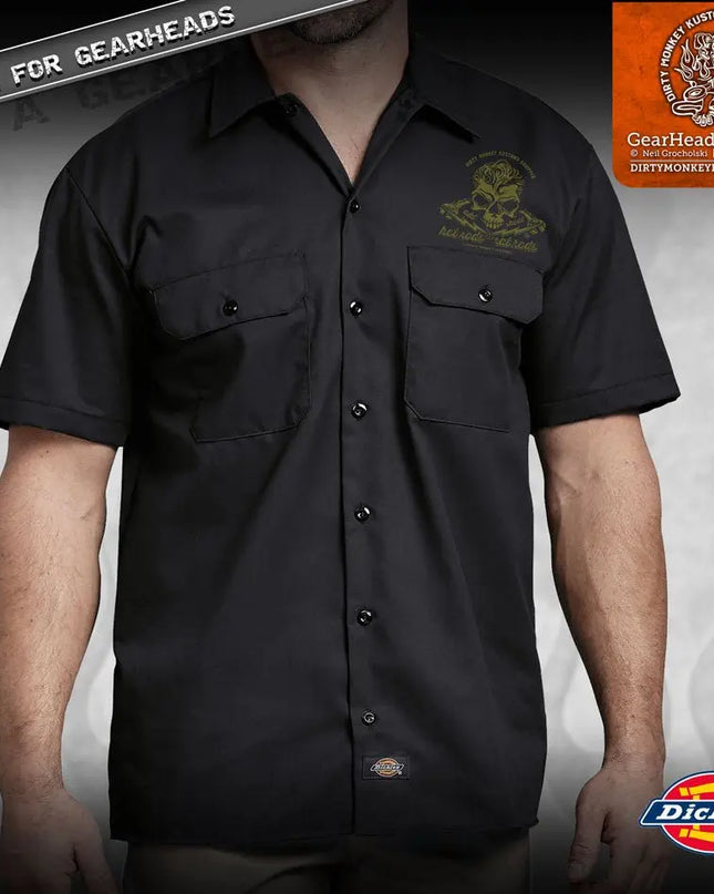 "Skull & Wrenches" WORK SHIRT - Kustom Rockabilly design - Dirty Monkey Kustoms USA GearHead Apparel - USA