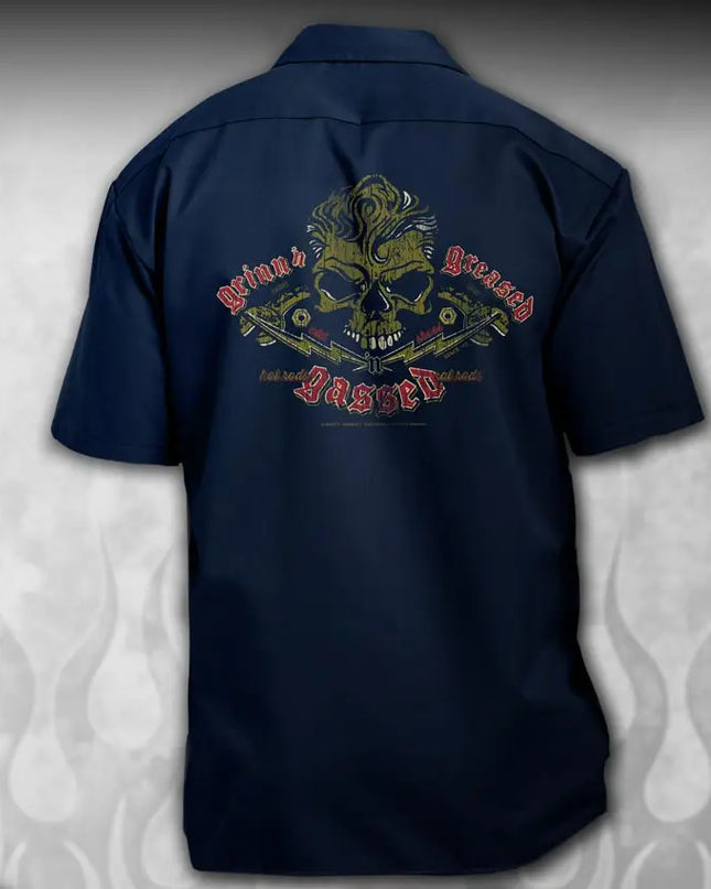 "Skull & Wrenches" WORK SHIRT - Kustom Rockabilly design - Dirty Monkey Kustoms USA GearHead Apparel - USA