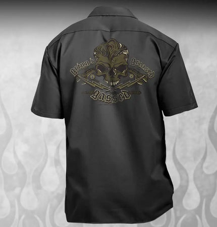"Skull & Wrenches" WORK SHIRT - Kustom Rockabilly design - Dirty Monkey Kustoms USA GearHead Apparel - USA