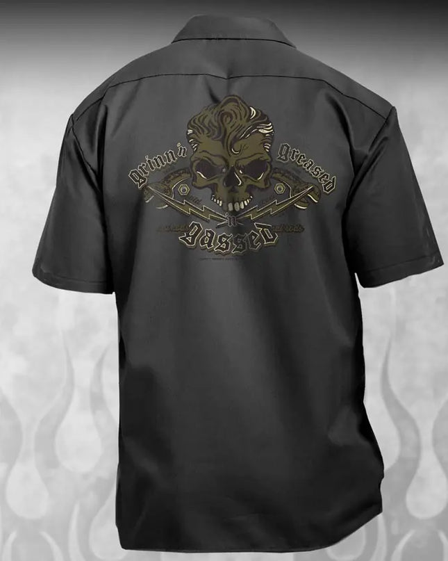 "Skull & Wrenches" WORK SHIRT - Kustom Rockabilly design - Dirty Monkey Kustoms USA GearHead Apparel - USA