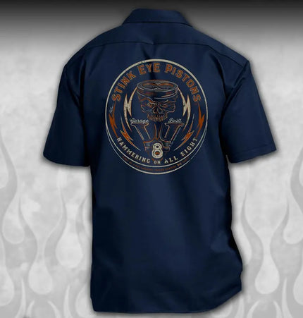 "Stink Eye Pistons" vintage hot rod ol skool mechanic shirt - Dirty Monkey Kustoms USA GearHead Apparel - USA