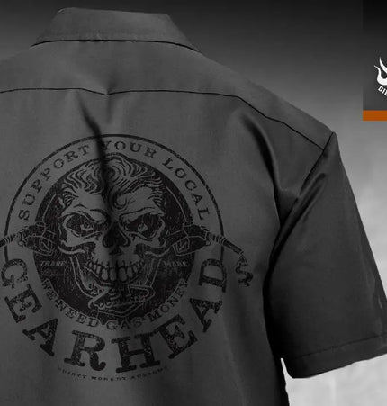 Support Your Local GearHead - stealth mechanic shirt - Dirty Monkey Kustoms Canadian GearHead Shirts & Apparel - Canada