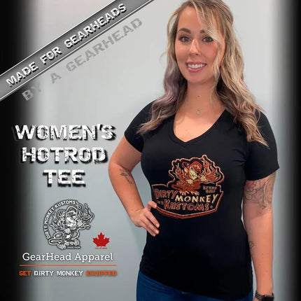 Women's "Dirty Monkey Kustoms" Speed Shop Vintage car t shirts - Dirty Monkey Kustoms USA GearHead Apparel - USA