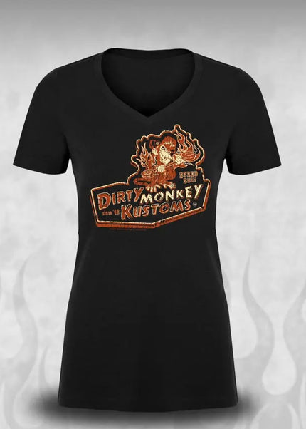 Women's "Dirty Monkey Kustoms" Speed Shop Vintage car t shirts - Dirty Monkey Kustoms USA GearHead Apparel - USA